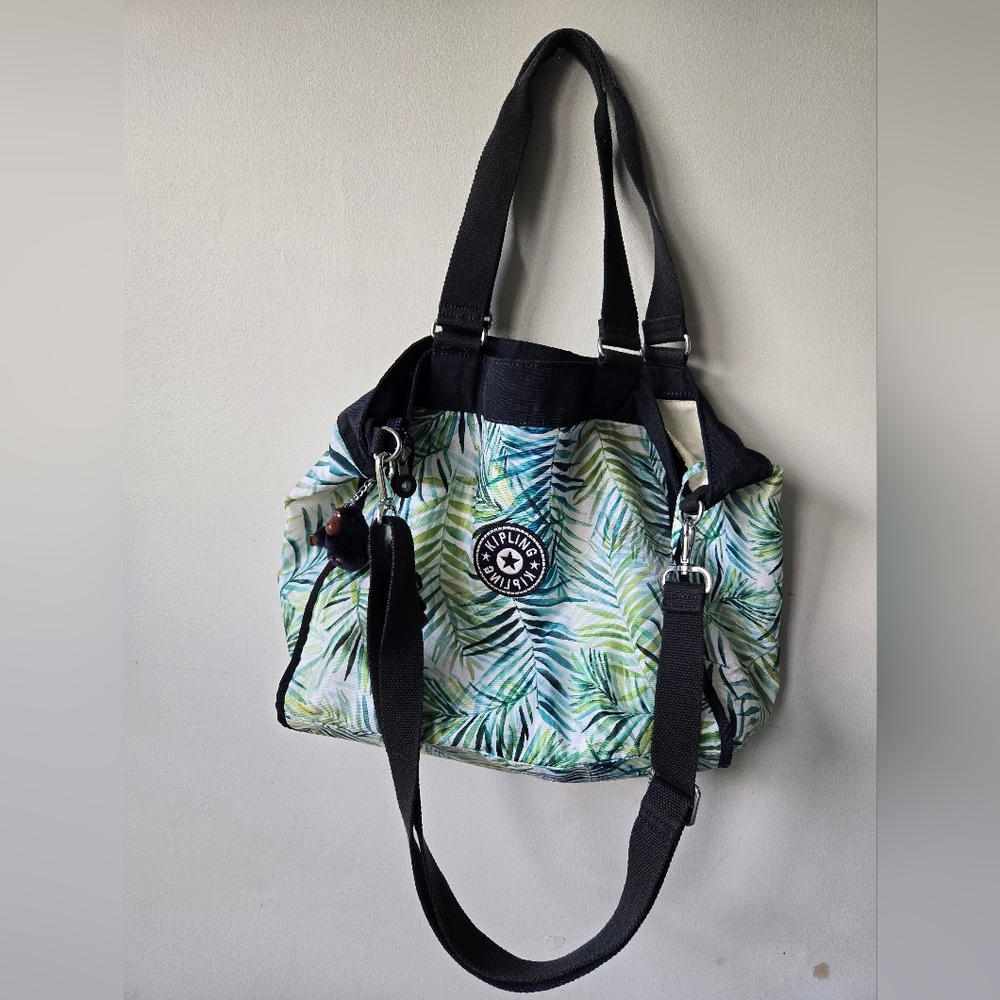 Kipling Shopper Large Tote Bag Leaf Print Monkey Key Chain